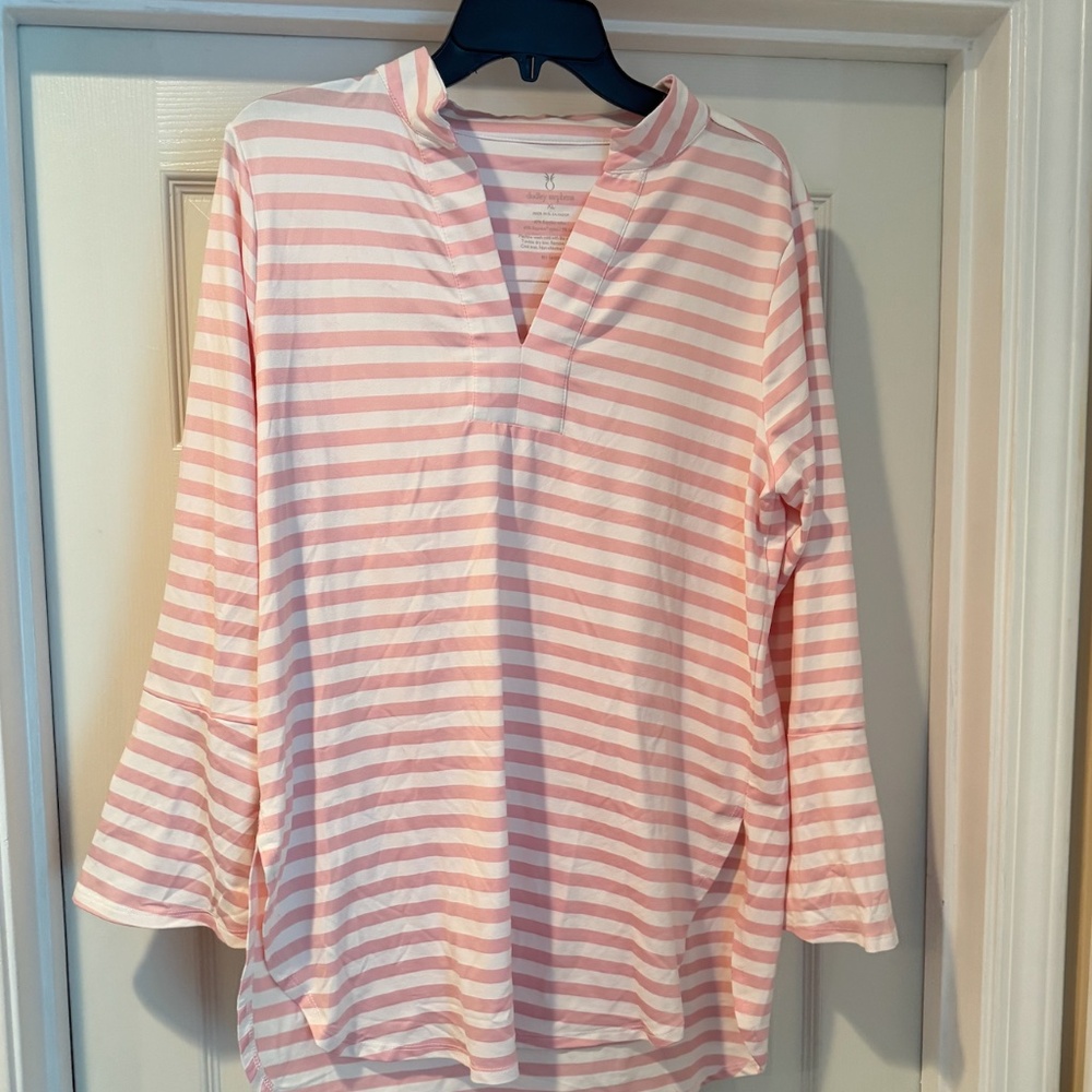 Dudley Stephens India Bell Sleeve Tunic Top Pink/White Stripe